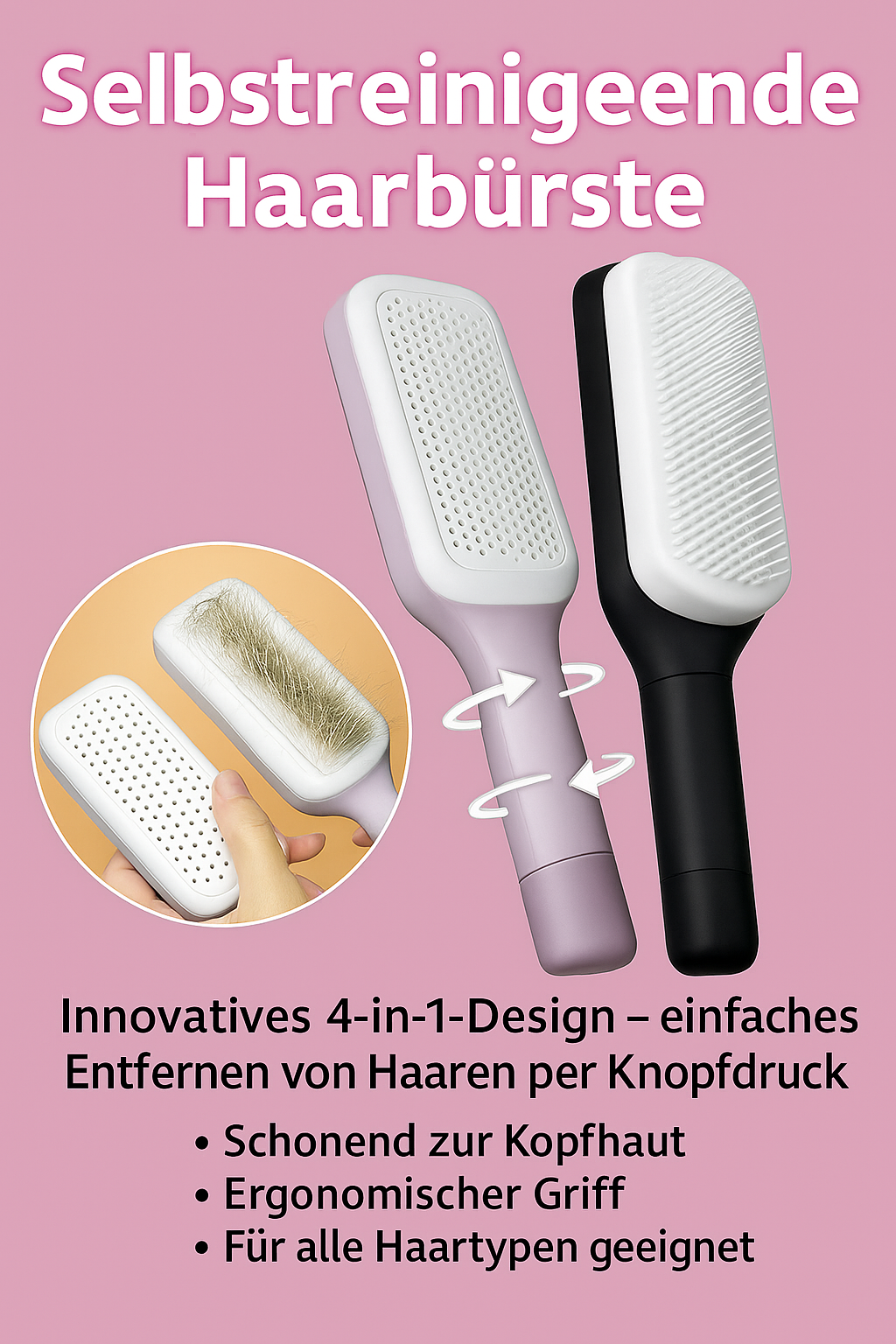 4 In 1 Self Cleaning Hair Brush